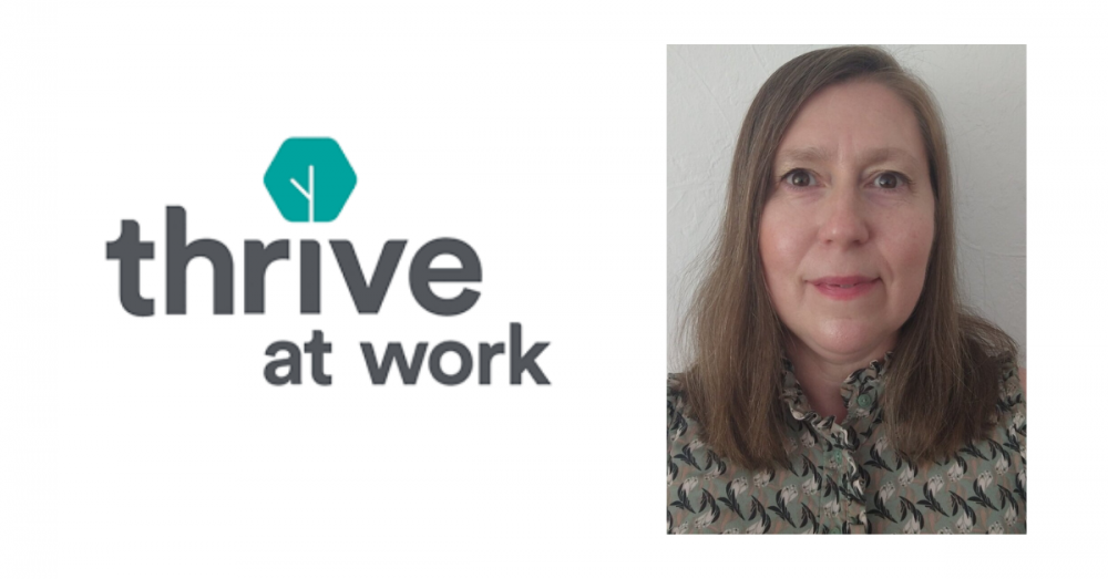 Thrive at Work banner with picture of Alison Pugh