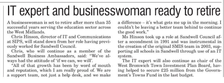 Press clipping: IT expert and businesswoman ready to retire