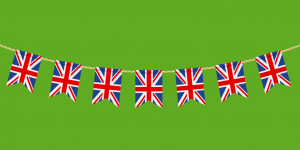 Union Jack bunting on a Sandwell green background