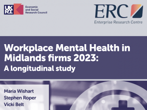 Screen shot of the title page of the ERC report 'Workplace Mental Health in Midlands firms 2023: A longitudinal study'